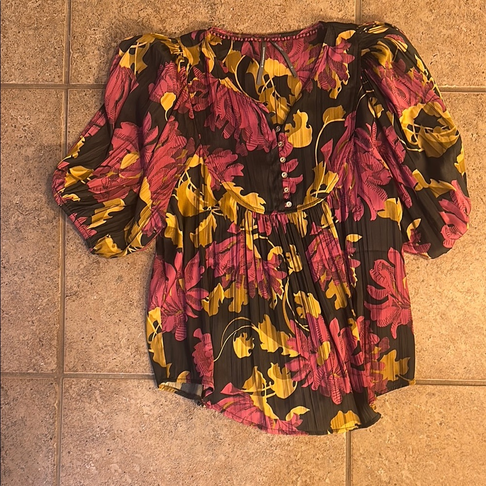 Floral Women's Top - Pink and Yellow